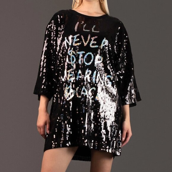 Never Stop Black Sequined Oversized Tee - Bold Statement | Casual Chic - Picture 4 of 4